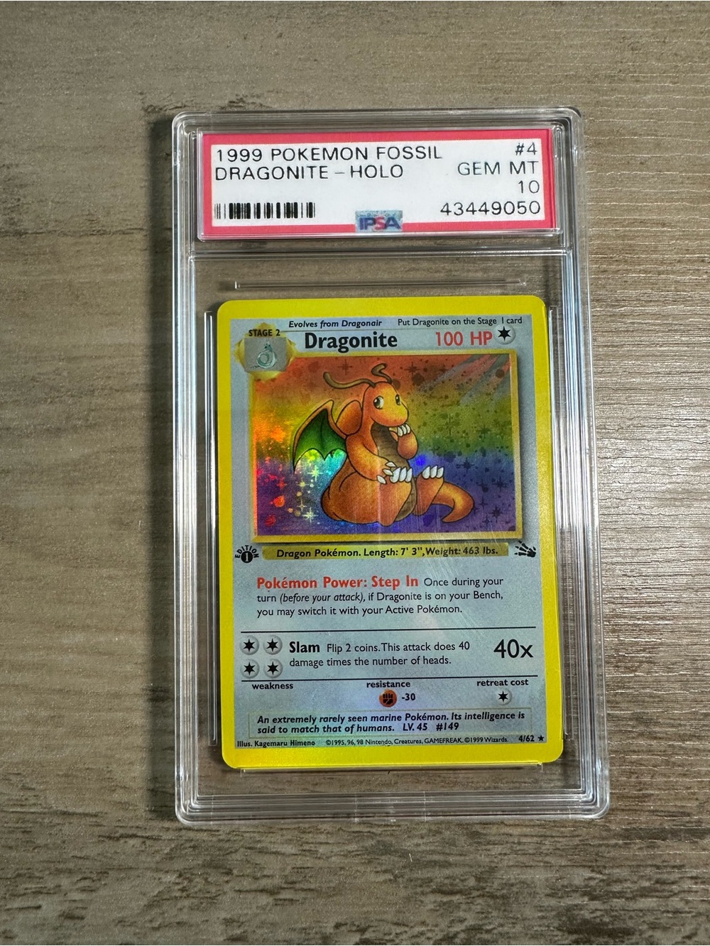Dragonite Holo 1999 Pokémon Fossil 1st Edition #4 Gem Mint 10 Novelty Card.